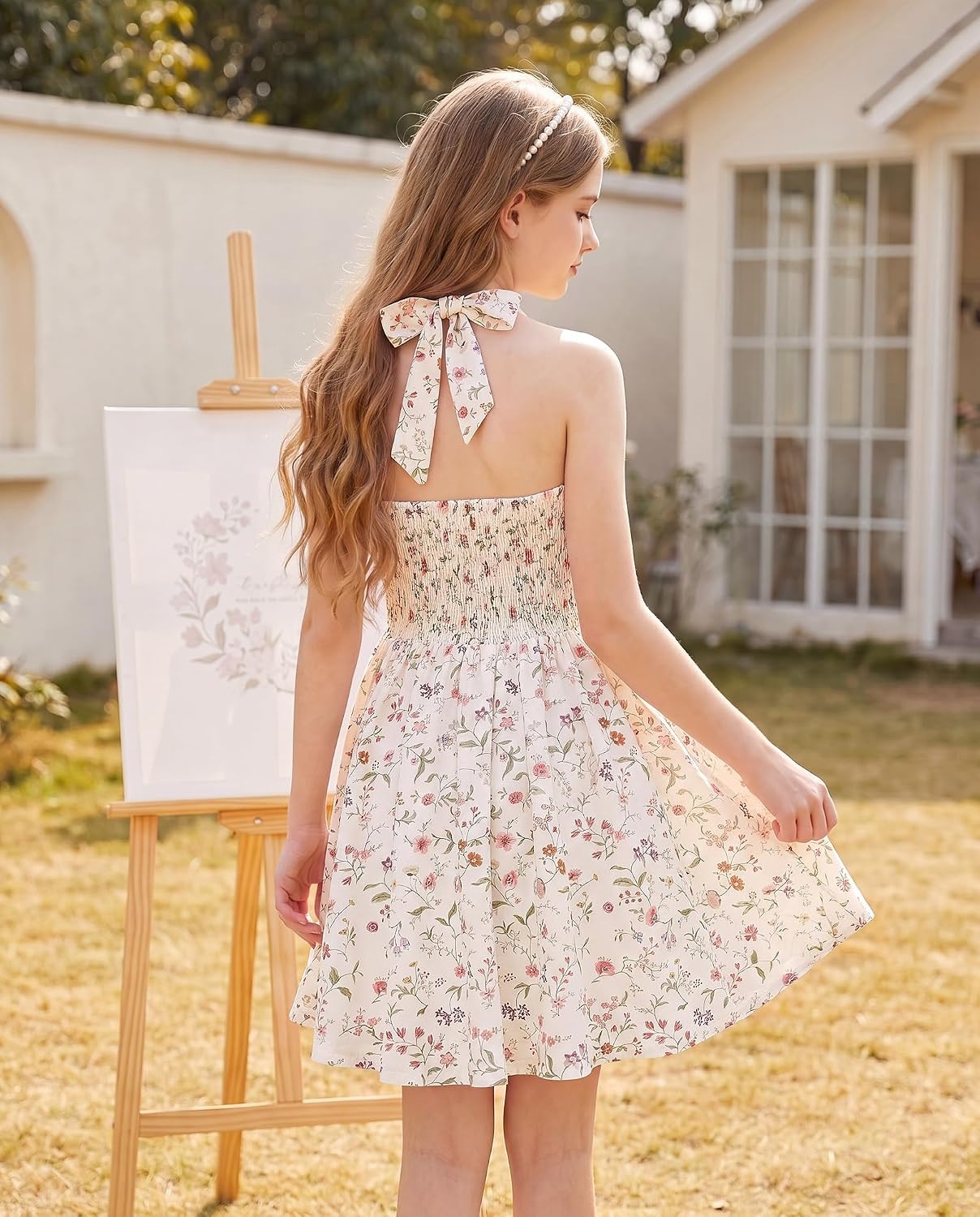 image:imageGrace Karin Girls Floral Summer Spring Halter Tie Back Dresses Size 716Apricotgray Pink Floral