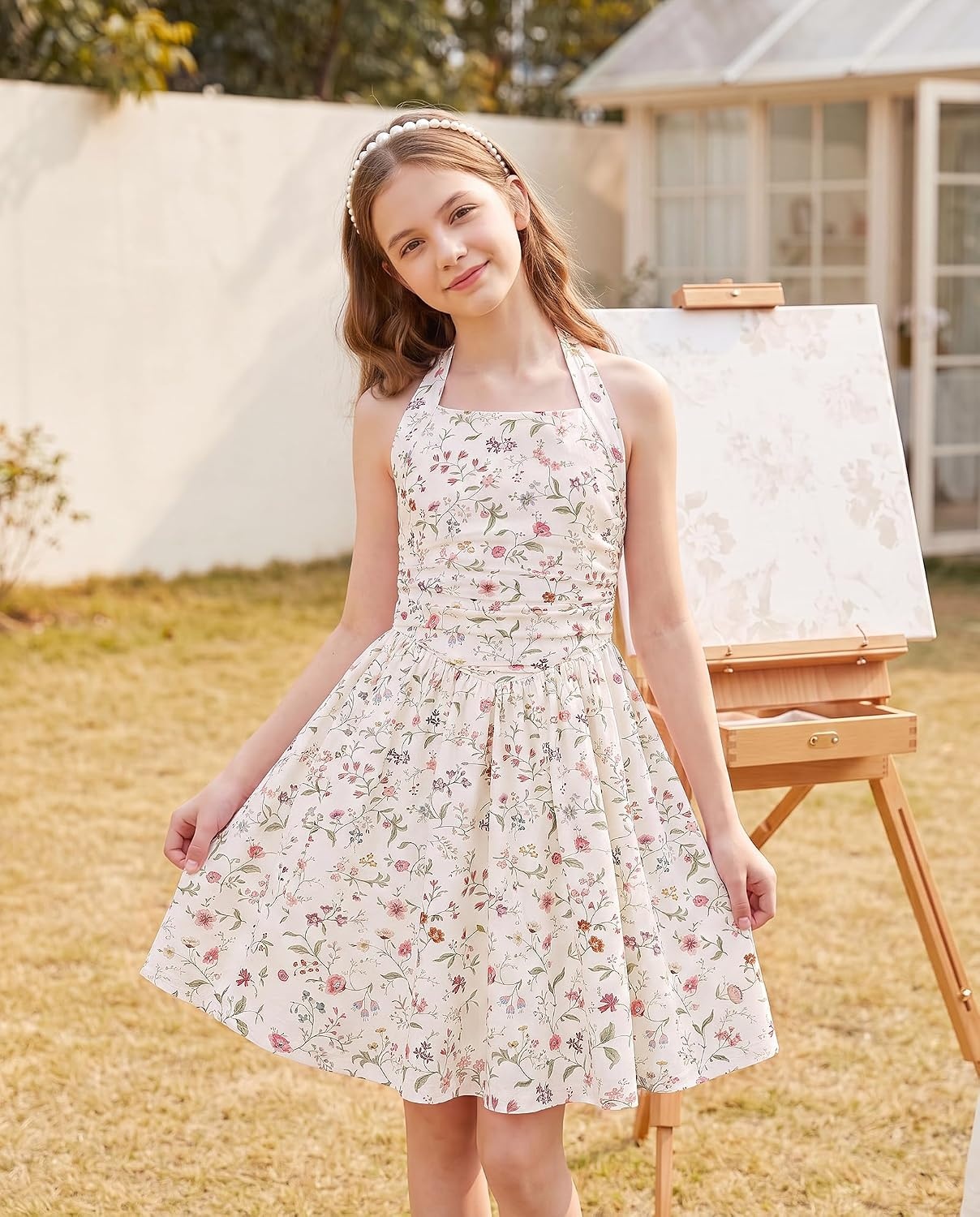 image:imageGrace Karin Girls Floral Summer Spring Halter Tie Back Dresses Size 716Apricotgray Pink Floral