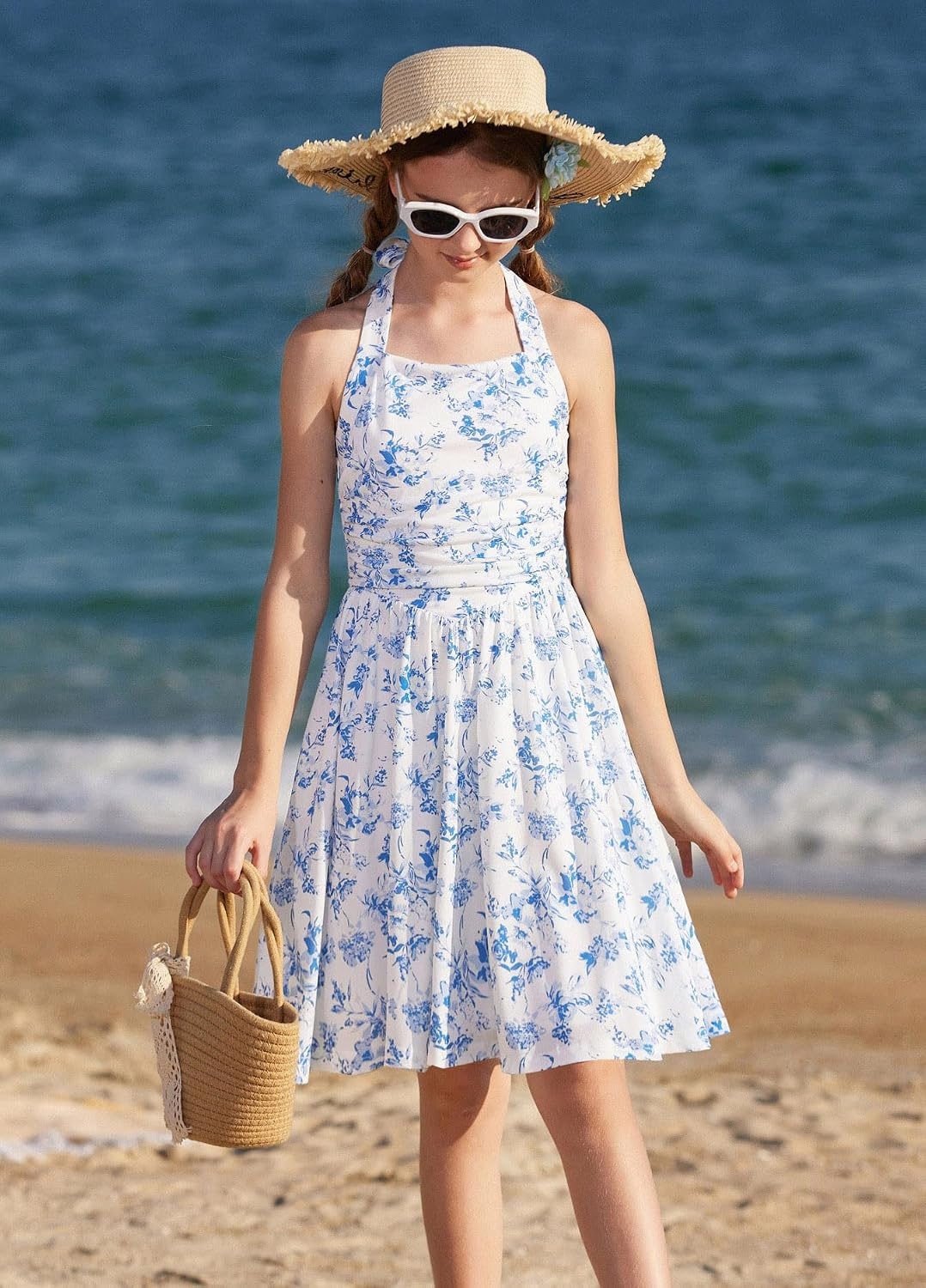 image:imageGrace Karin Girls Floral Summer Spring Halter Tie Back Dresses Size 716Blue