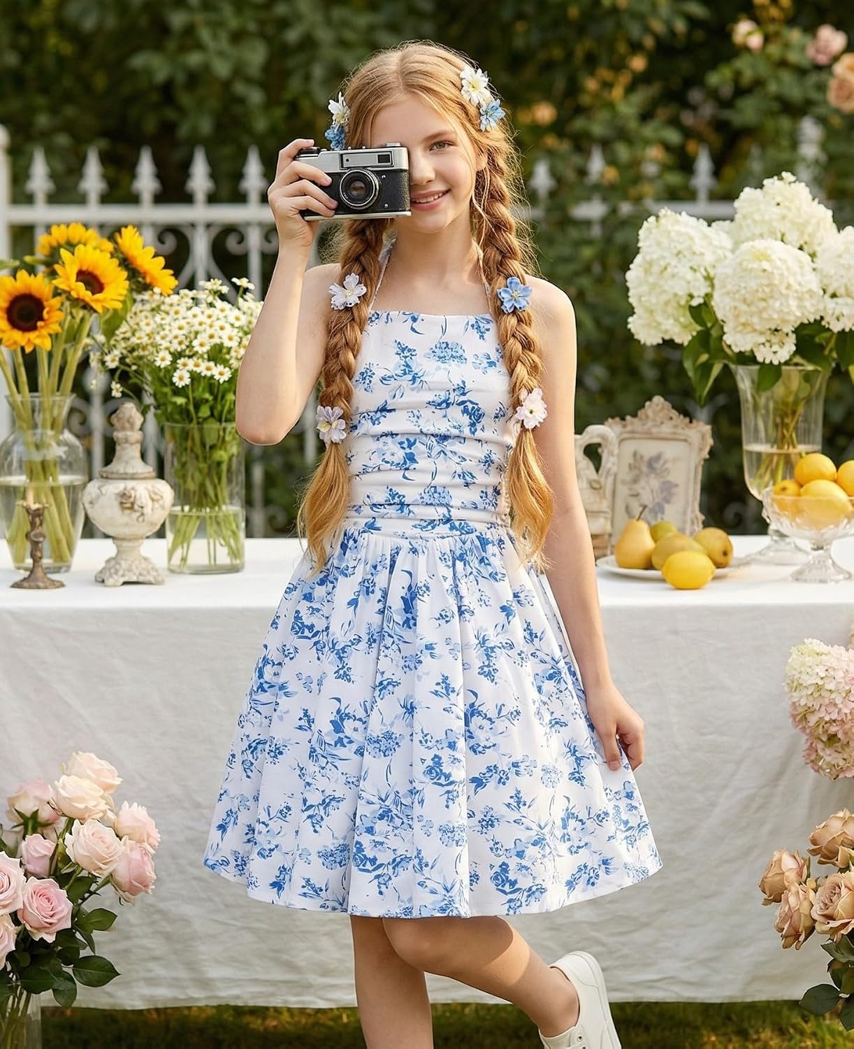 image:imageGrace Karin Girls Floral Summer Spring Halter Tie Back Dresses Size 716Blue