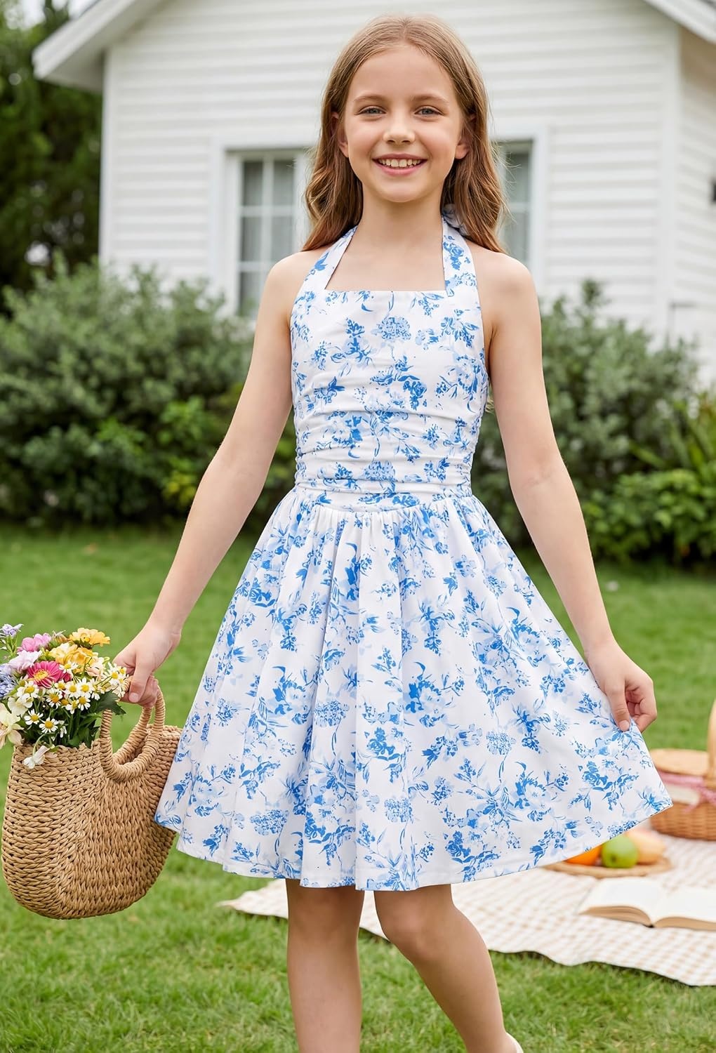 image:imageGrace Karin Girls Floral Summer Spring Halter Tie Back Dresses Size 716Blue