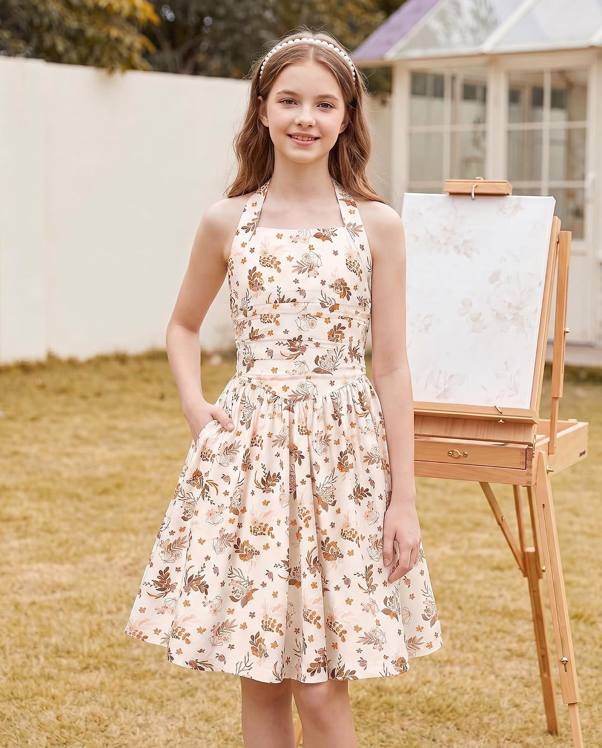 image:imageGrace Karin Girls Floral Summer Spring Halter Tie Back Dresses Size 716Orange Brown Floral