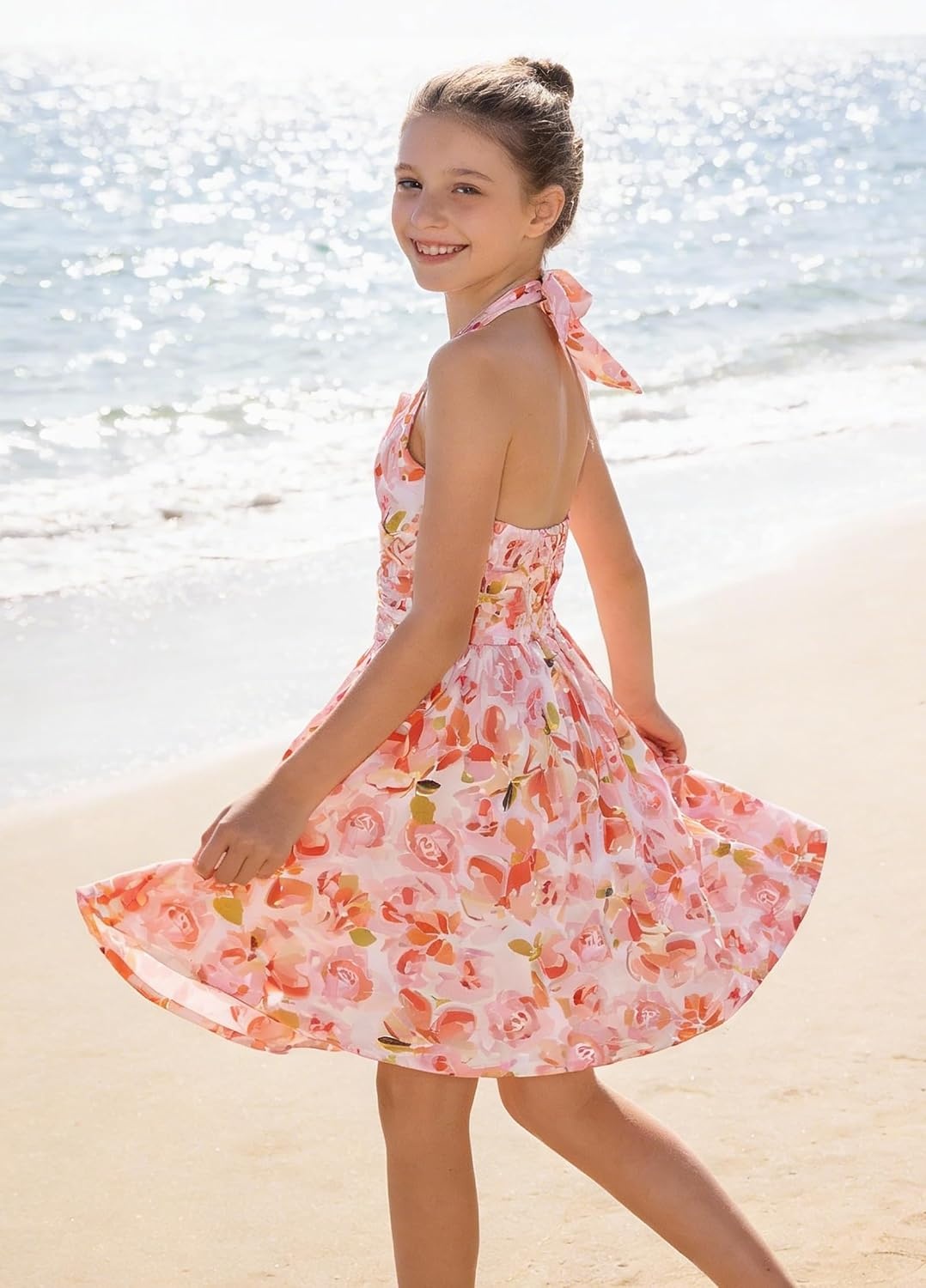 image:imageGrace Karin Girls Floral Summer Spring Halter Tie Back Dresses Size 716Orange Floral