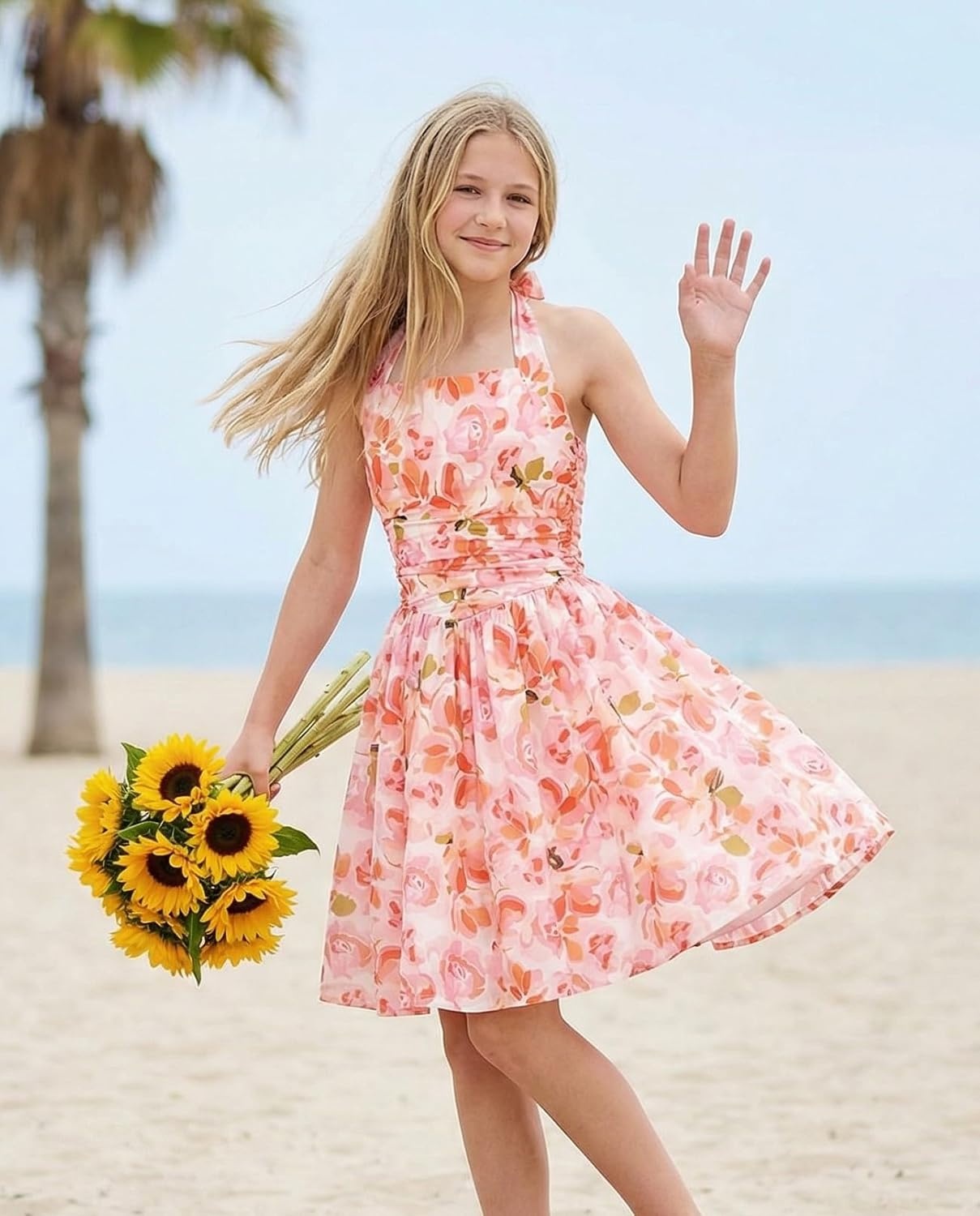 image:imageGrace Karin Girls Floral Summer Spring Halter Tie Back Dresses Size 716Orange Floral