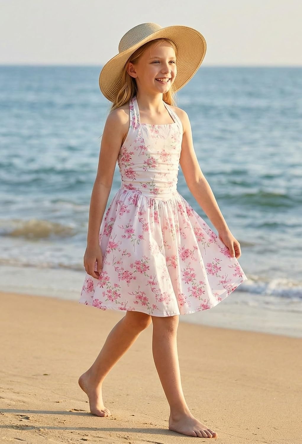 image:imageGrace Karin Girls Floral Summer Spring Halter Tie Back Dresses Size 716Pink