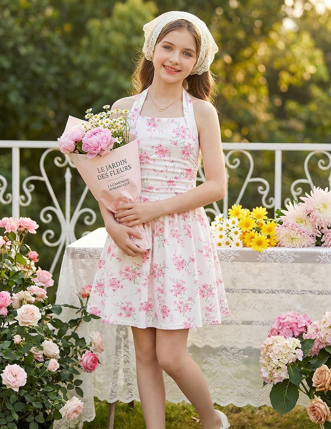 image:imageGrace Karin Girls Floral Summer Spring Halter Tie Back Dresses Size 716Pink