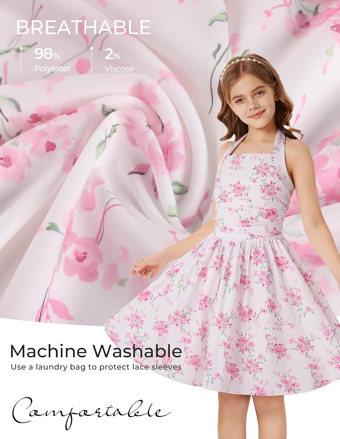 image:imageGrace Karin Girls Floral Summer Spring Halter Tie Back Dresses Size 716Pink