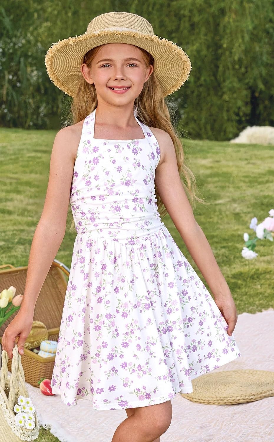 image:imageGrace Karin Girls Floral Summer Spring Halter Tie Back Dresses Size 716Purple