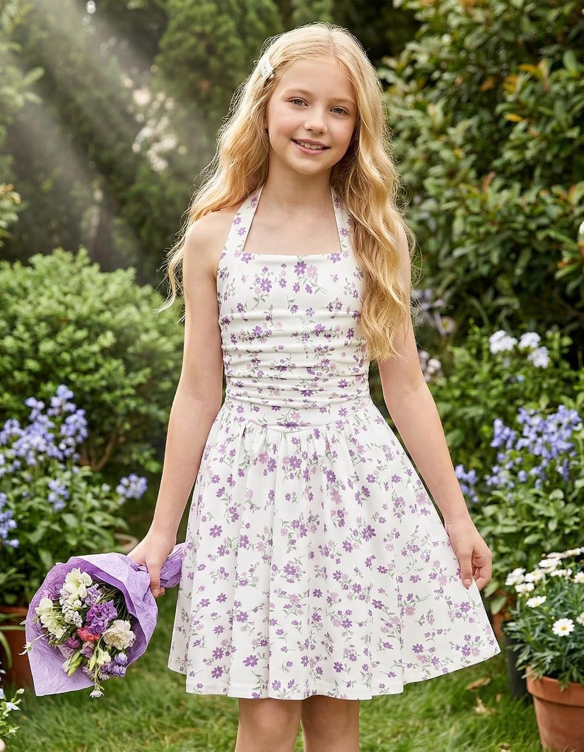 image:imageGrace Karin Girls Floral Summer Spring Halter Tie Back Dresses Size 716Purple