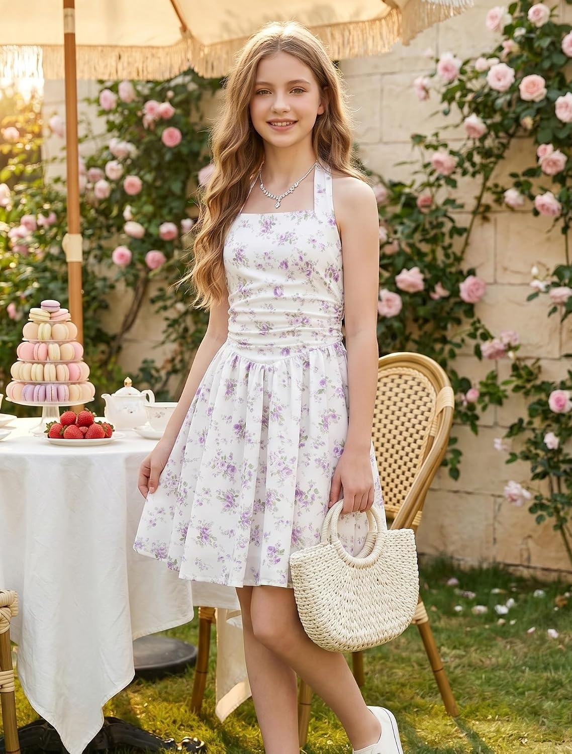 image:imageGrace Karin Girls Floral Summer Spring Halter Tie Back Dresses Size 716Purple Green Floral