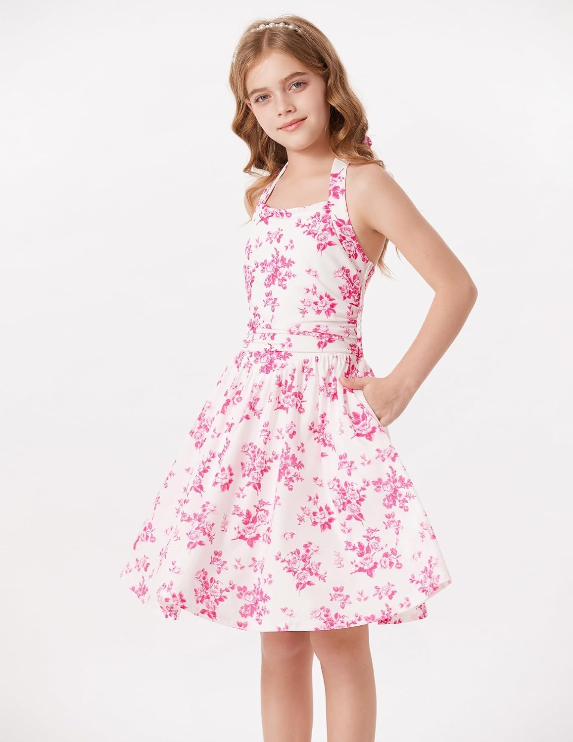 image:imageGrace Karin Girls Floral Summer Spring Halter Tie Back Dresses Size 716Rose Red
