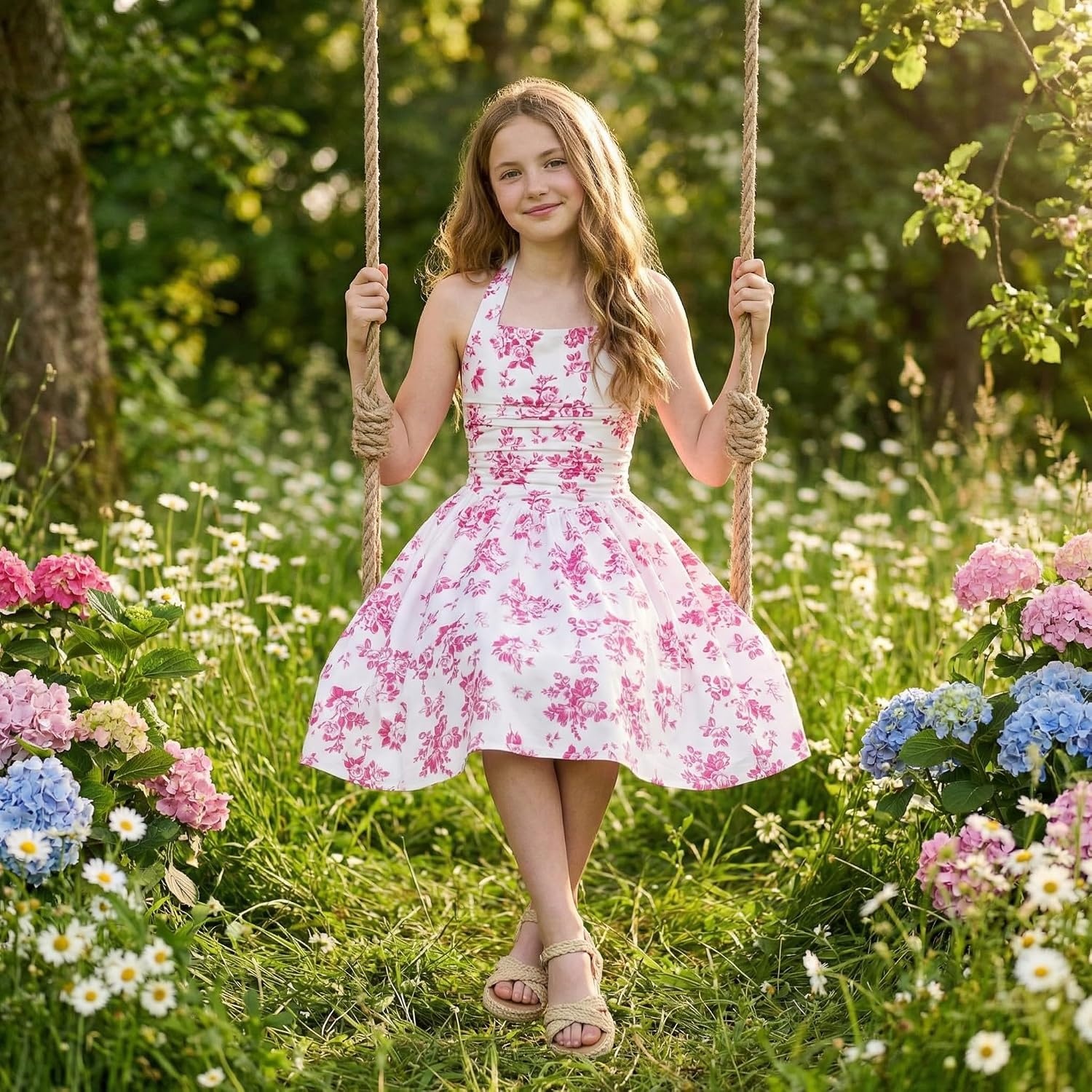 image:imageGrace Karin Girls Floral Summer Spring Halter Tie Back Dresses Size 716Rose Red