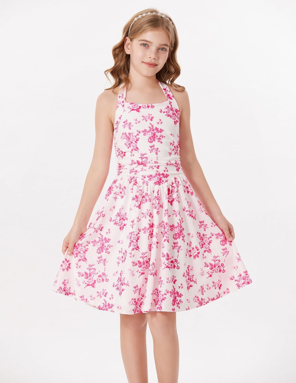 image:imageGrace Karin Girls Floral Summer Spring Halter Tie Back Dresses Size 716Rose Red