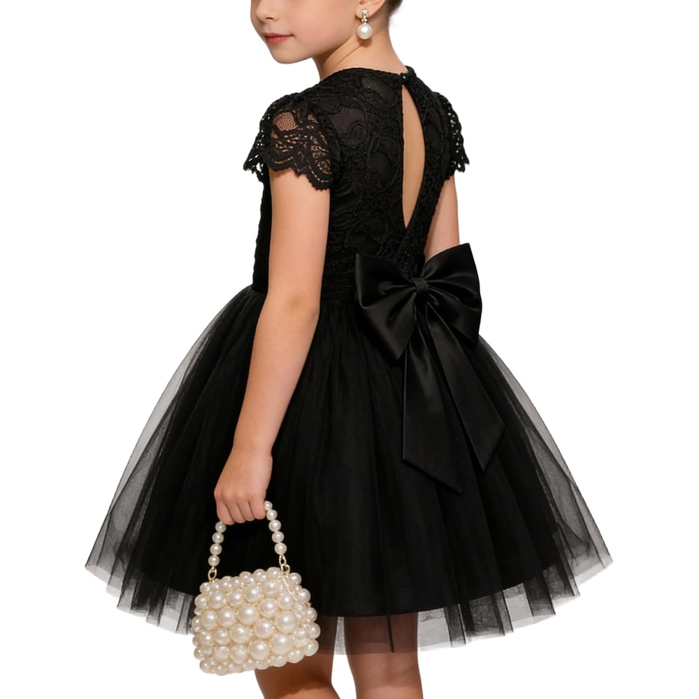image:imageGRACE KARIN Flower Girl Dress Big Bow Kids Lace Tulle Princess Wedding GownBlack