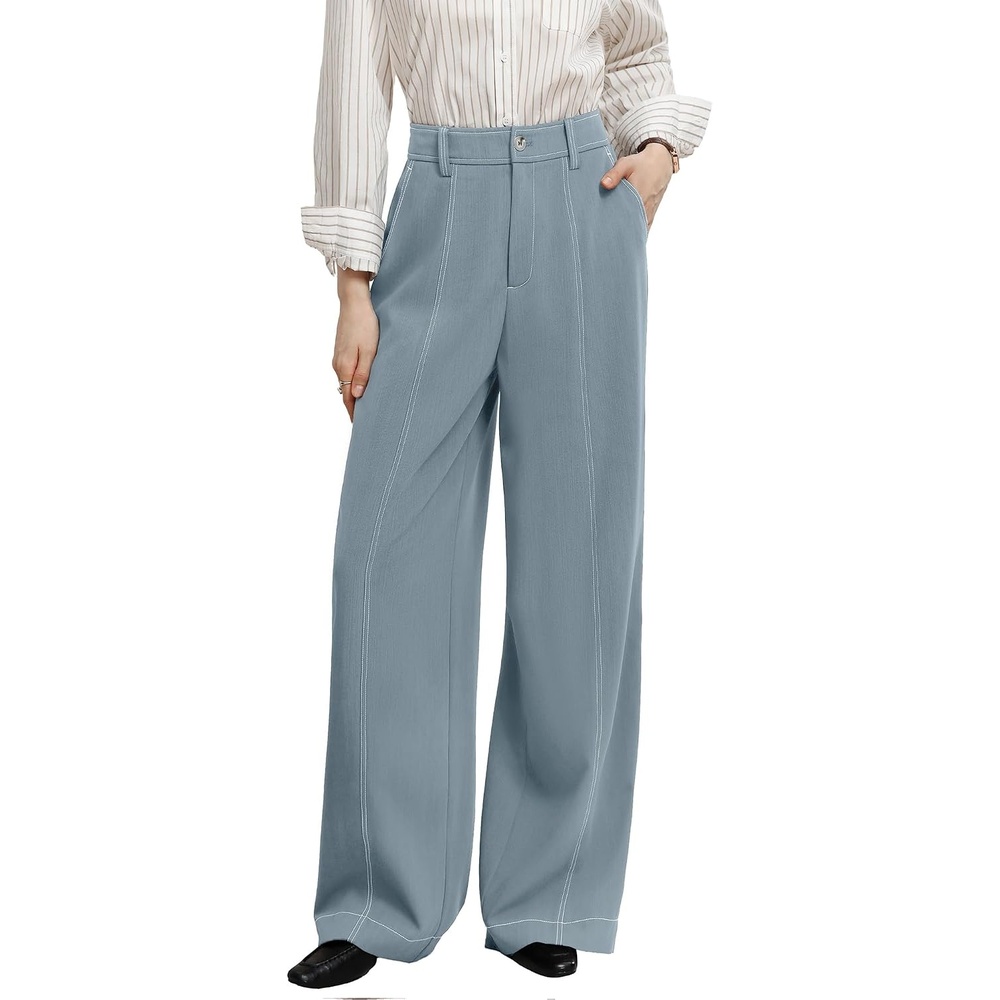image:imageGRACE KARIN Wide Leg Casual Pants for Women 2026 Fall Comfy TrousersGrey Blue