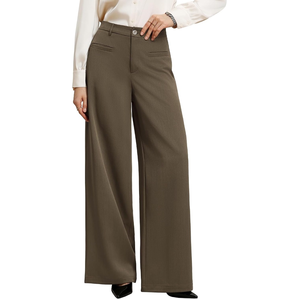 image:imageGRACE KARIN Wide Leg Work Pants Women Business Casual Dress PantsBrown