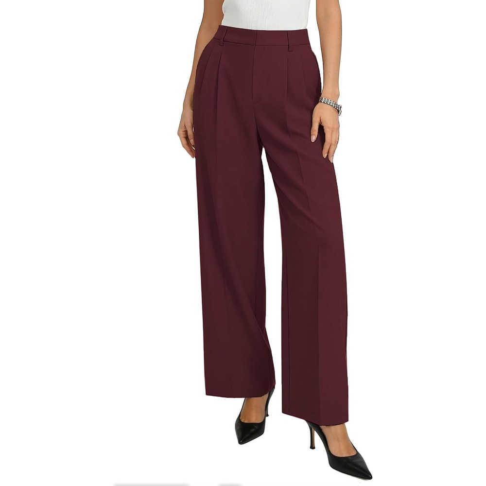 image:imageGRACE KARIN Womens Wide Leg Work Pants Trousers Casual Office SlacksBurgundy