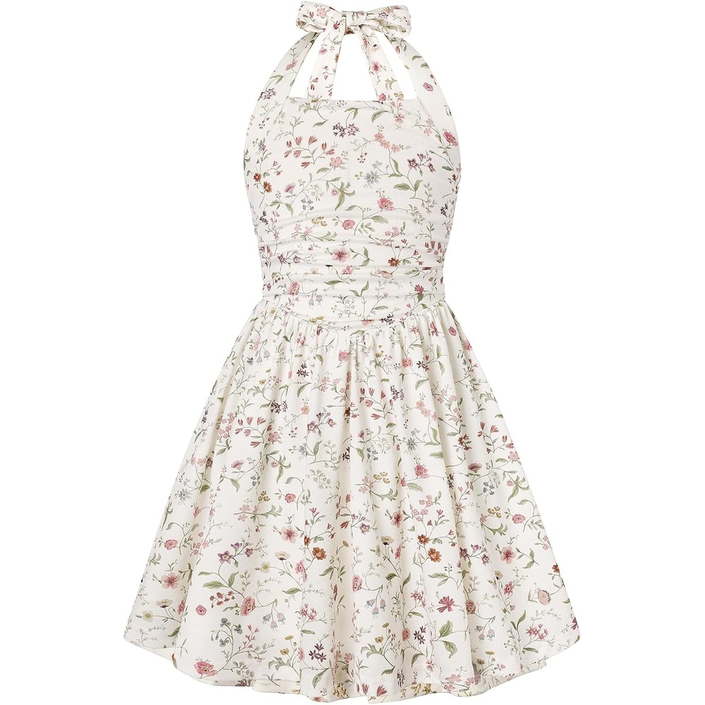 image:imageGrace Karin Girls Floral Summer Spring Halter Tie Back Dresses Size 716Apricotgray Pink Floral