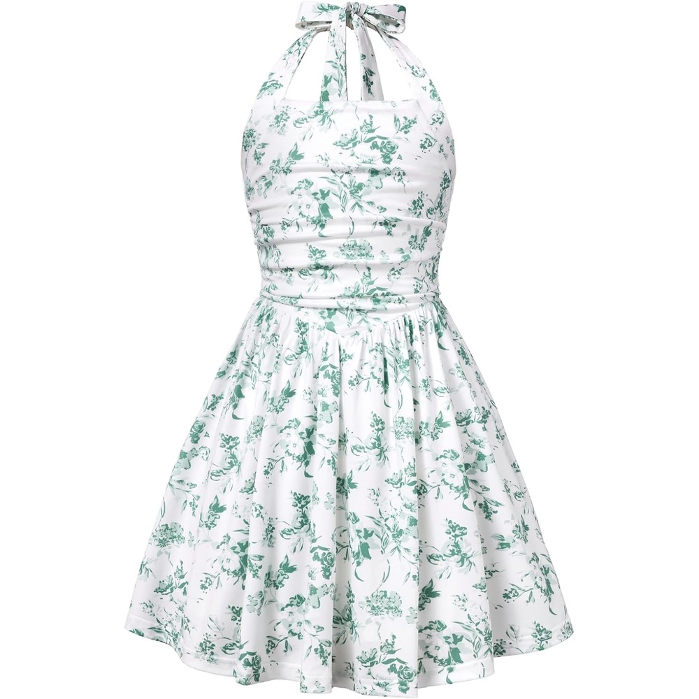 image:imageGrace Karin Girls Floral Summer Spring Halter Tie Back Dresses Size 716Green White Floral