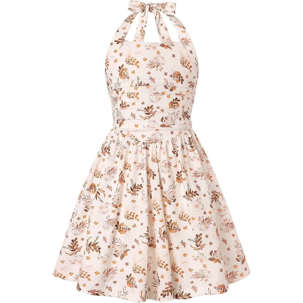 image:imageGrace Karin Girls Floral Summer Spring Halter Tie Back Dresses Size 716Orange Brown Floral