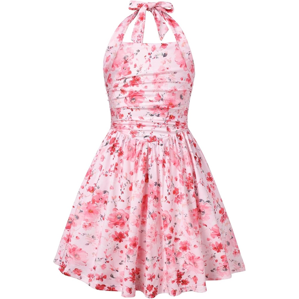 image:imageGrace Karin Girls Floral Summer Spring Halter Tie Back Dresses Size 716Pinkred Floral