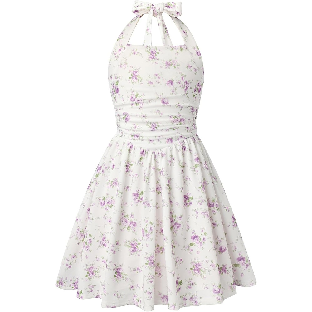 image:imageGrace Karin Girls Floral Summer Spring Halter Tie Back Dresses Size 716Purple Green Floral