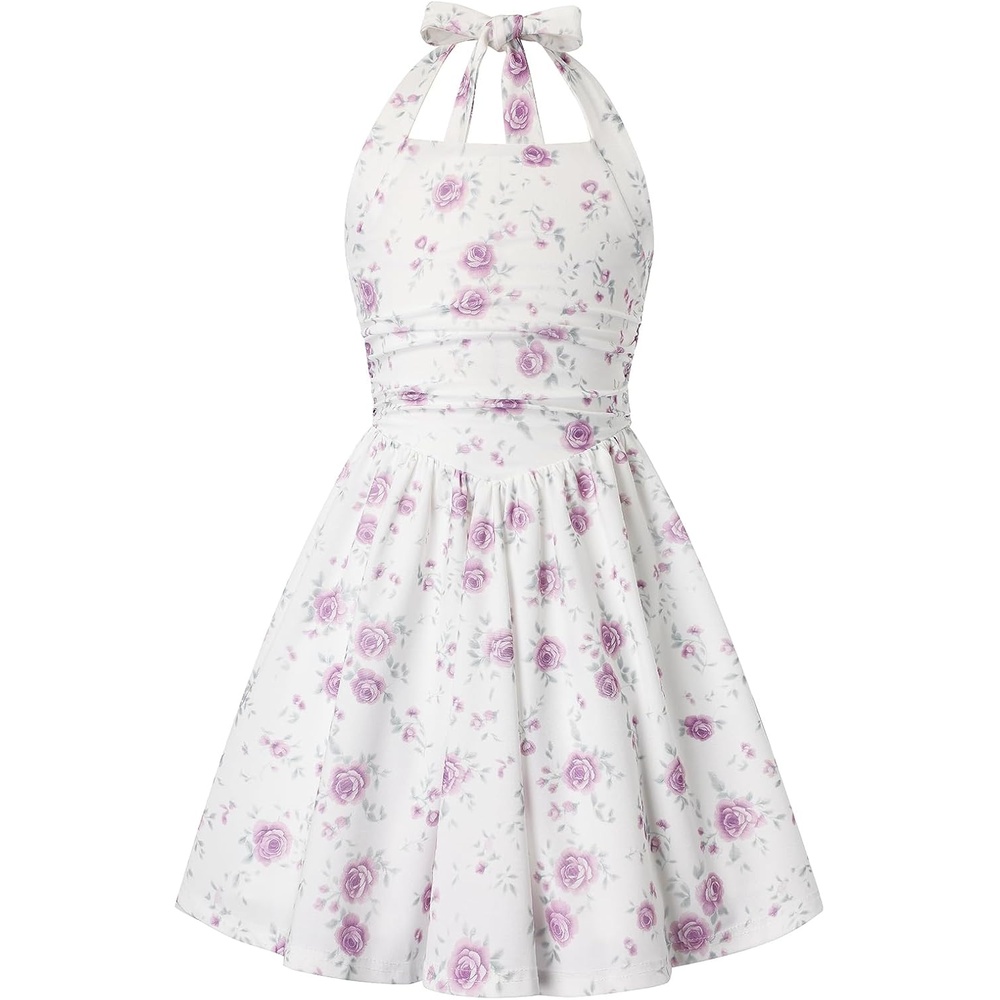 image:imageGrace Karin Girls Floral Summer Spring Halter Tie Back Dresses Size 716Purple Roses
