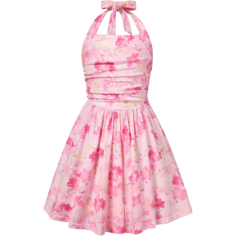 image:imageGrace Karin Girls Floral Summer Spring Halter Tie Back Dresses Size 716Rose Redyellow Floral