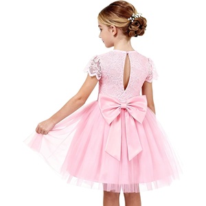 GRACE KARIN Flower Girl Dress Big Bow Kids Lace Tulle Princess Wedding Gown(Blush Pink)