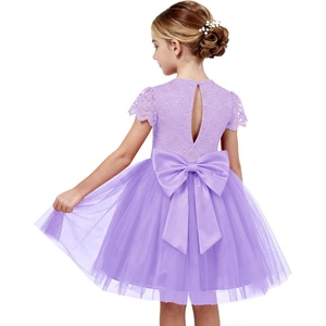 GRACE KARIN Flower Girl Dress Big Bow Kids Lace Tulle Princess Wedding Gown(Lavender)