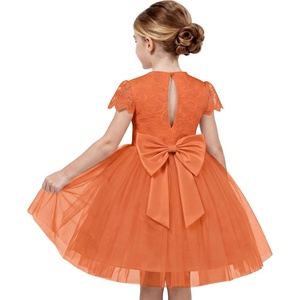 GRACE KARIN Flower Girl Dress Big Bow Kids Lace Tulle Princess Wedding Gown(Orange)