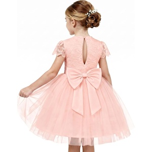 GRACE KARIN Flower Girl Dress Big Bow Kids Lace Tulle Princess Wedding Gown(Orange Pink)