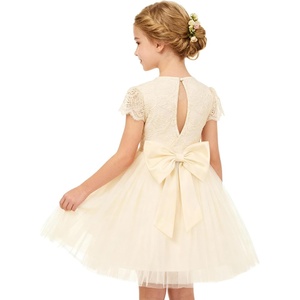 GRACE KARIN Flower Girl Dress Big Bow Kids Lace Tulle Princess Wedding Gown(Vanilla Cream)