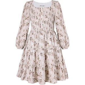 GRACE KARIN Girls Fall Long Sleeve Floral Christmas Teen Dress Size 6-14(Beige Brown Floral)