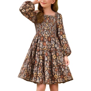 GRACE KARIN Girls Fall Long Sleeve Floral Christmas Teen Dress Size 6-14(Brown Floral)