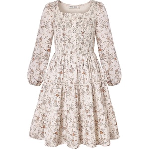 GRACE KARIN Girls Fall Long Sleeve Floral Christmas Teen Dress Size 6-14(Cream Orange Floral01)