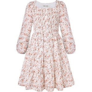 GRACE KARIN Girls Fall Long Sleeve Floral Christmas Teen Dress Size 6-14(Cream Peach Floral)