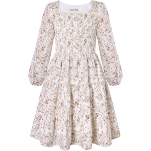 GRACE KARIN Girls Fall Long Sleeve Floral Christmas Teen Dress Size 6-14(Ivory Taupe Floral)