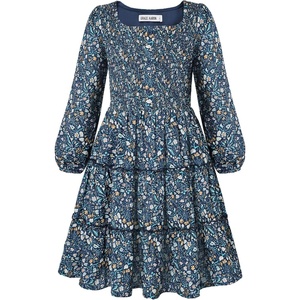 GRACE KARIN Girls Fall Long Sleeve Floral Christmas Teen Dress Size 6-14(Navy Botanical Floral)