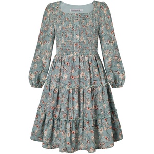 GRACE KARIN Girls Fall Long Sleeve Floral Christmas Teen Dress Size 6-14(Olive Orange Floral)