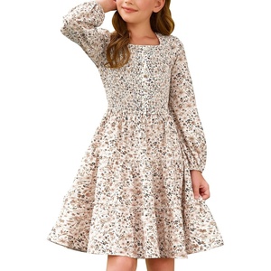 GRACE KARIN Girls Fall Long Sleeve Floral Christmas Teen Dress Size 6-14(White Floral)