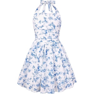 Grace Karin Girls Floral Summer Spring Halter Tie Back Dresses Size 7-16(Blue)