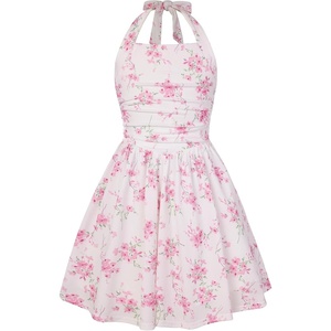 Grace Karin Girls Floral Summer Spring Halter Tie Back Dresses Size 7-16(Pink)