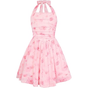 Grace Karin Girls Floral Summer Spring Halter Tie Back Dresses Size 7-16(Pink Rose Floral)