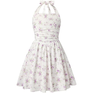 Grace Karin Girls Floral Summer Spring Halter Tie Back Dresses Size 7-16(Purple Green Floral)