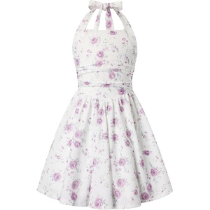 Grace Karin Girls Floral Summer Spring Halter Tie Back Dresses Size 7-16(Purple Roses)