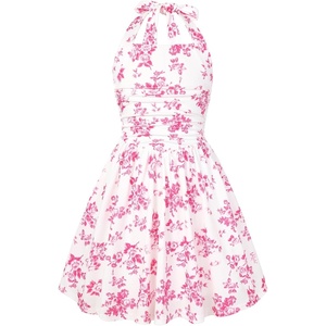Grace Karin Girls Floral Summer Spring Halter Tie Back Dresses Size 7-16(Rose Red)