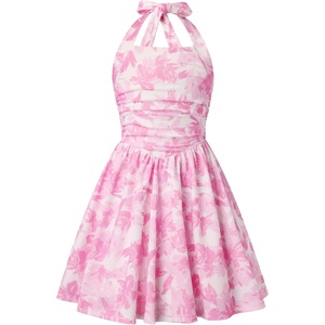 Grace Karin Girls Floral Summer Spring Halter Tie Back Dresses Size 7-16(Rose Red Leaves)
