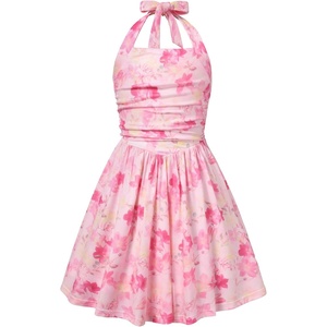 Grace Karin Girls Floral Summer Spring Halter Tie Back Dresses Size 7-16(Rose Red&yellow Floral)