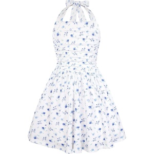 Grace Karin Girls Floral Summer Spring Halter Tie Back Dresses Size 7-16(White and Blue Floral)
